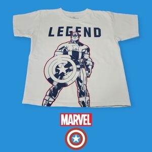 Marvel Captain America T-Shirt Boys Graphic Legend Shield White Size 7